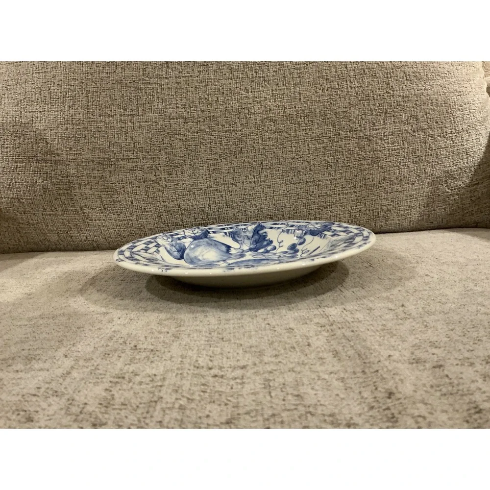 Pier 1 Imports Blue White Pasta Bowl Handcrafted Italy Fruit Lattice Ceramic 9